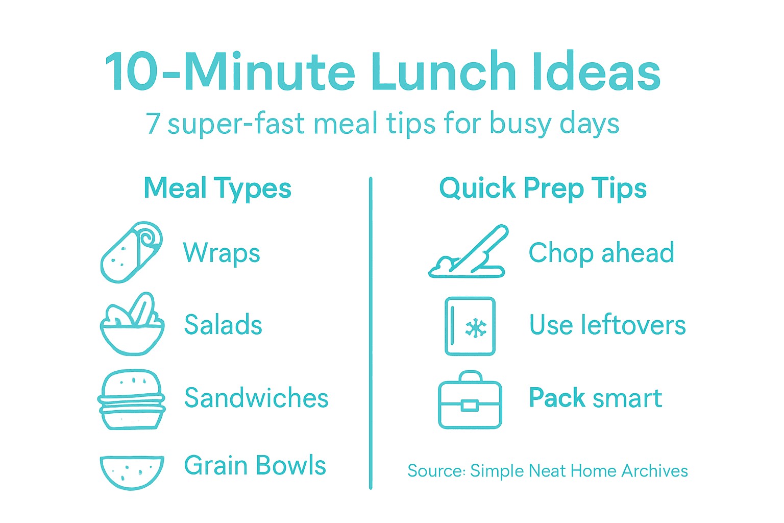 Infographic on quick lunch meal types and prep tips