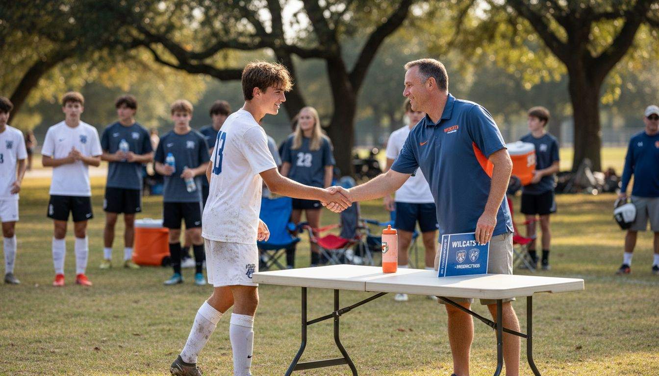 Athlete meeting college coach at showcase