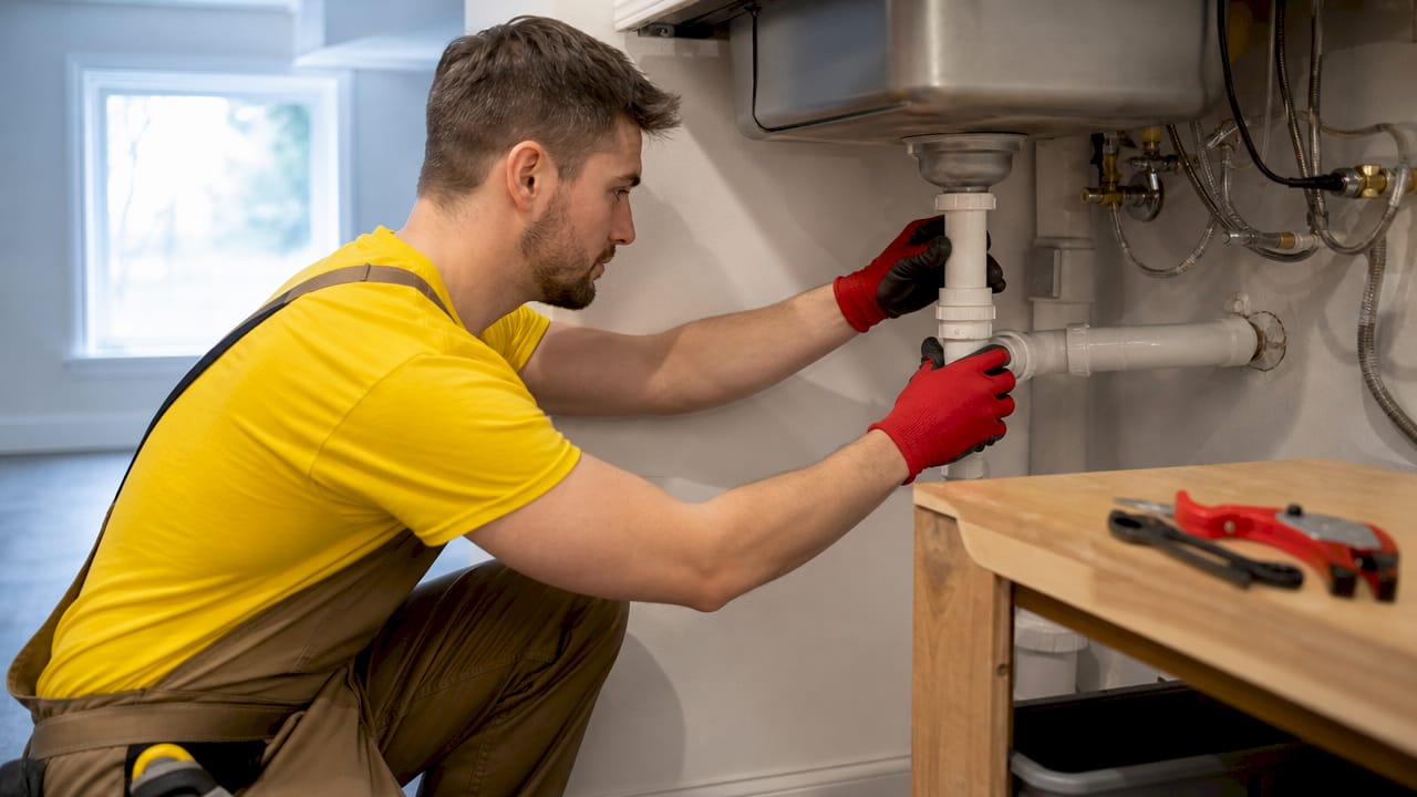 Plumber fitting vent pipe to drainage system