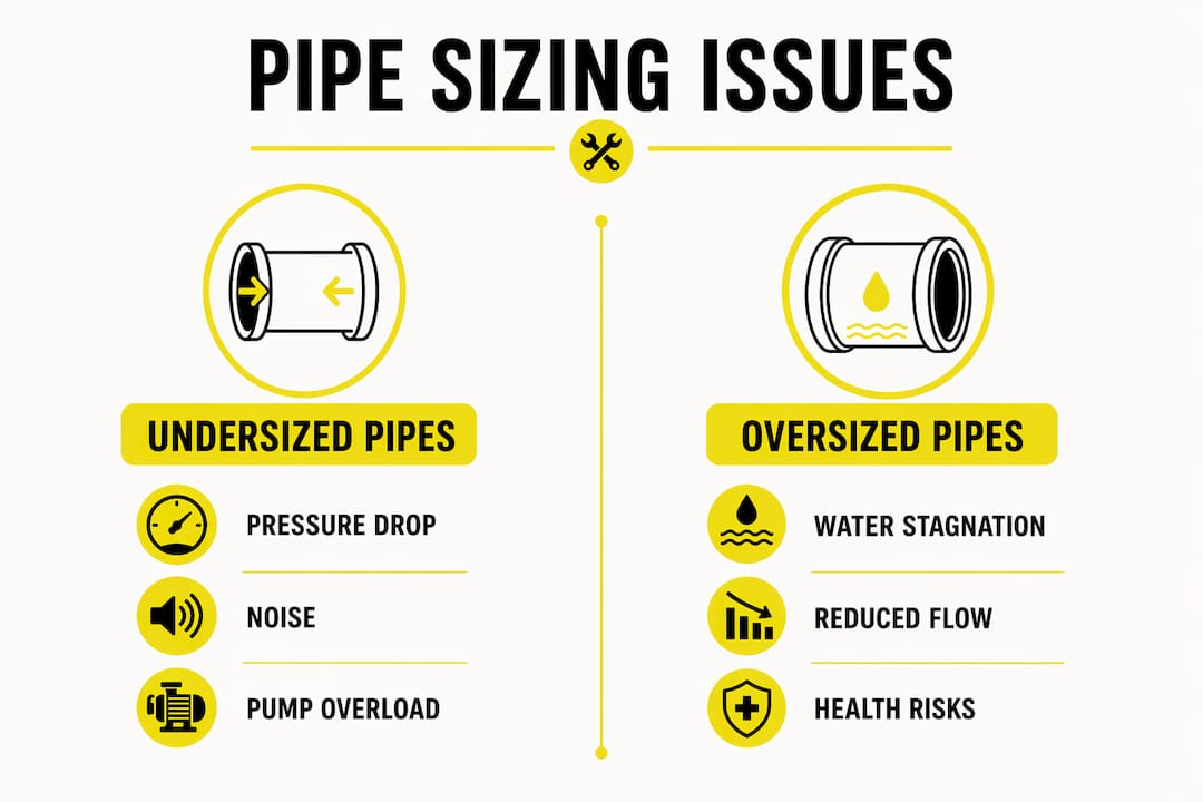 Infographic comparing undersized vs oversized pipe problems