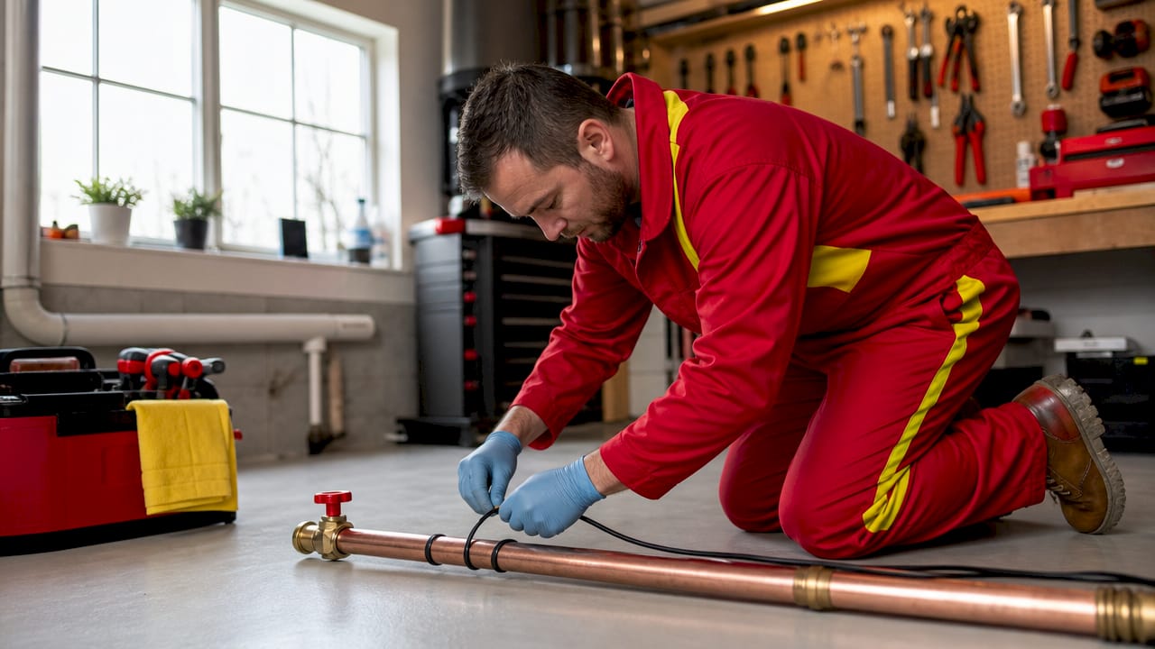 Hands wrapping heat cable around pipe