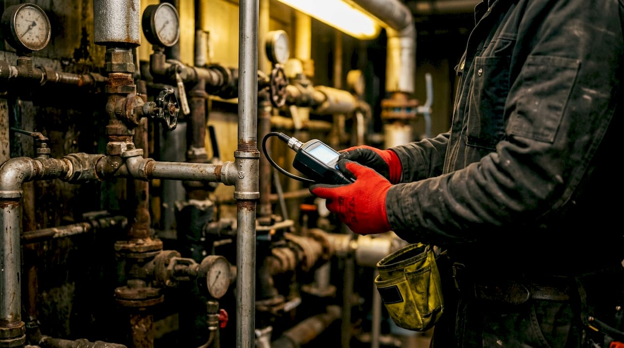 Hands testing commercial plumbing pressure