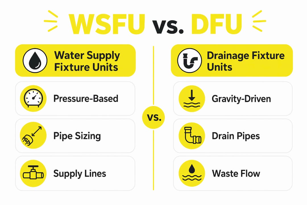 Infographic comparing water supply and drainage fixture units