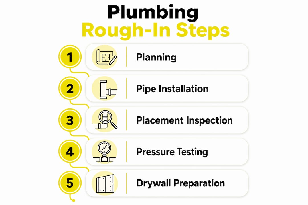 Infographic showing plumbing rough-in step process