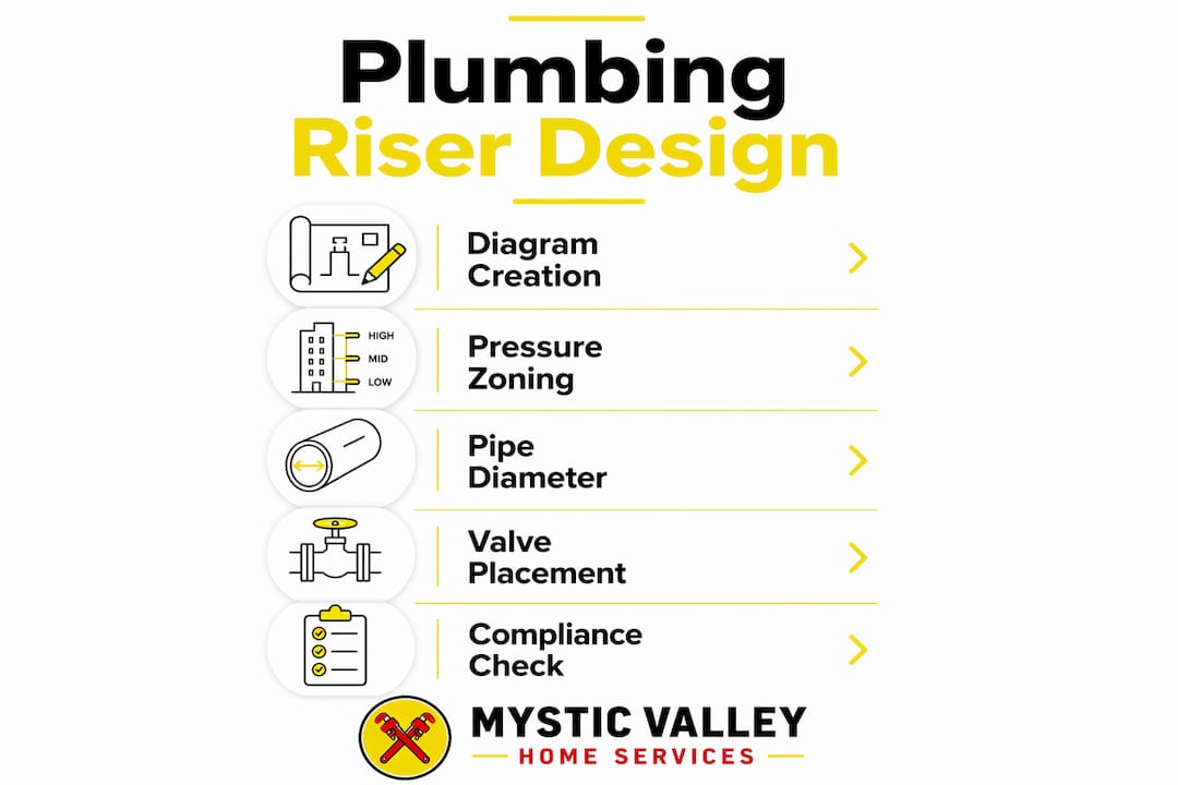 Infographic illustrating commercial plumbing riser design steps