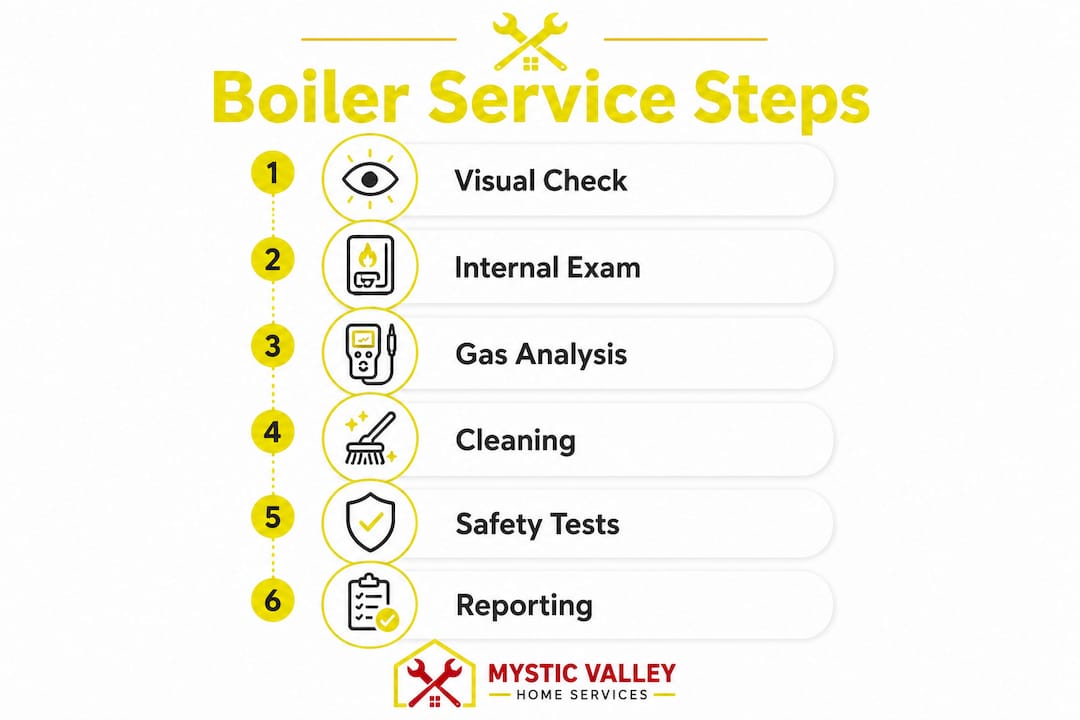 Infographic illustrating annual boiler service steps