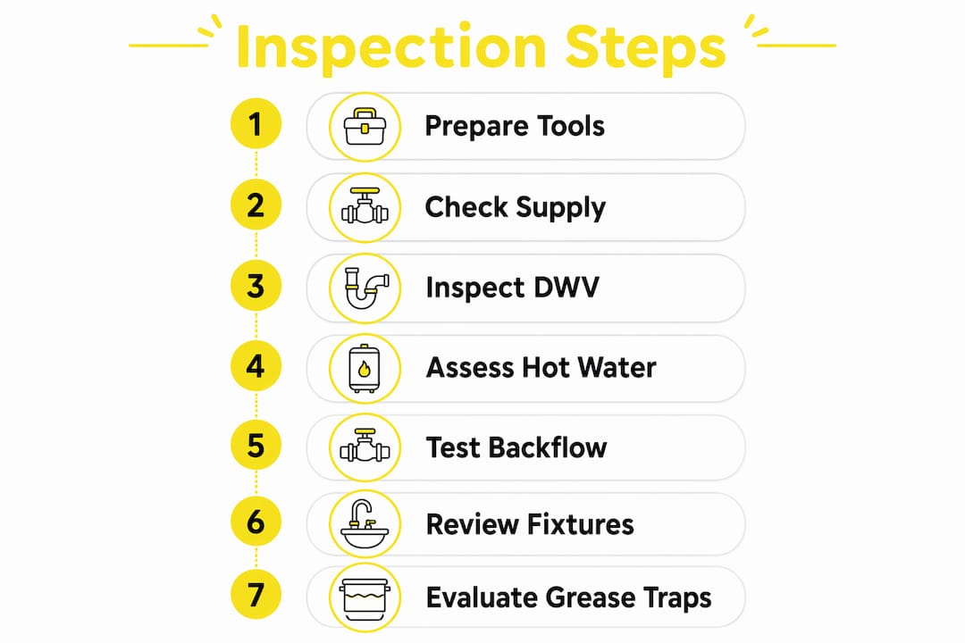 Infographic outlining commercial plumbing inspection steps