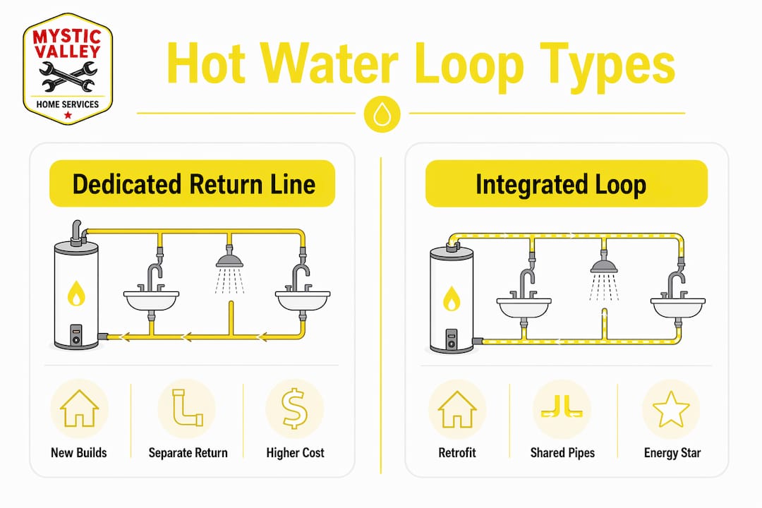 Infographic comparing two hot water loop system types