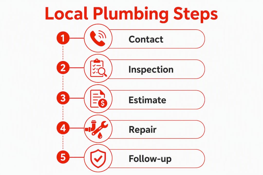 Infographic showing five-step local plumbing service process