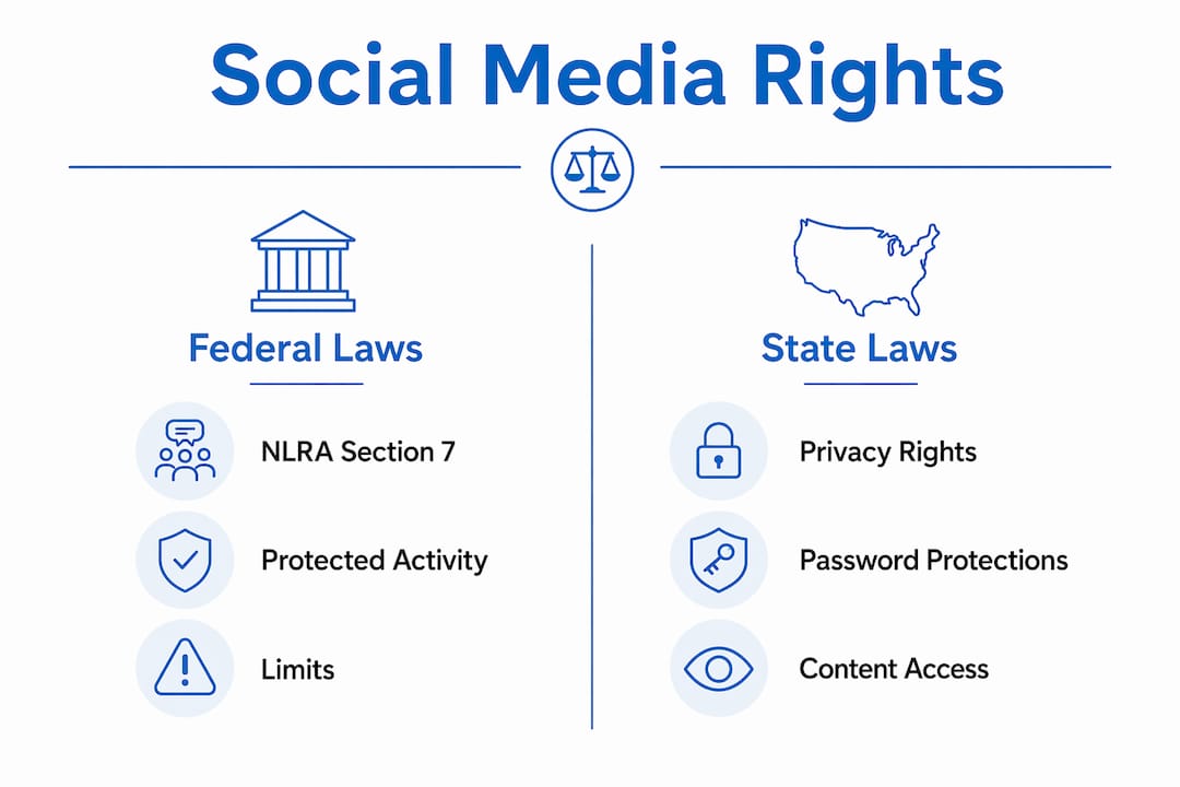 Infographic illustrating federal vs state social media rights