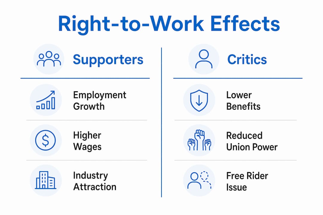 Infographic comparing right-to-work law impacts