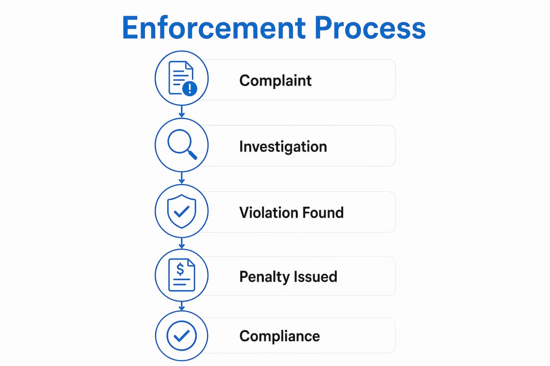 Infographic outlining labor law enforcement steps