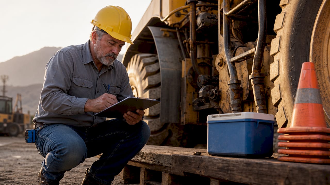 Workplace safety inspector making notes on factory floor