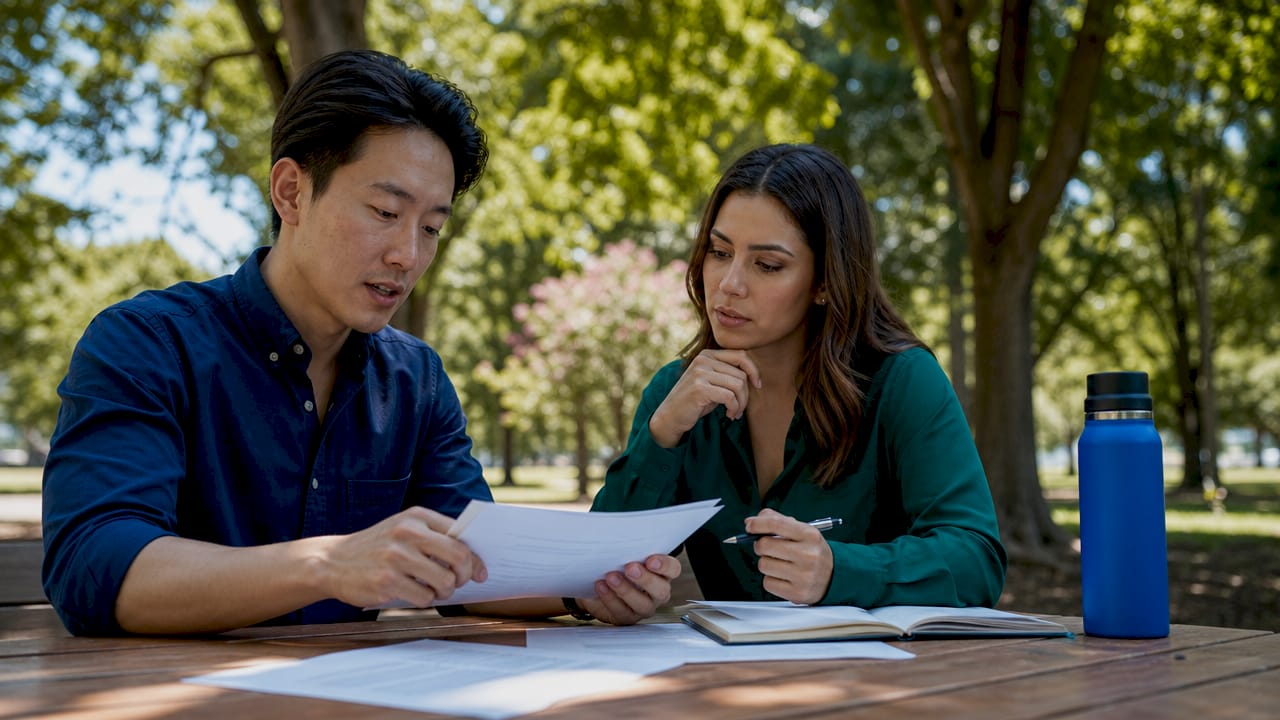 Two colleagues discussing workplace anti-discrimination policies