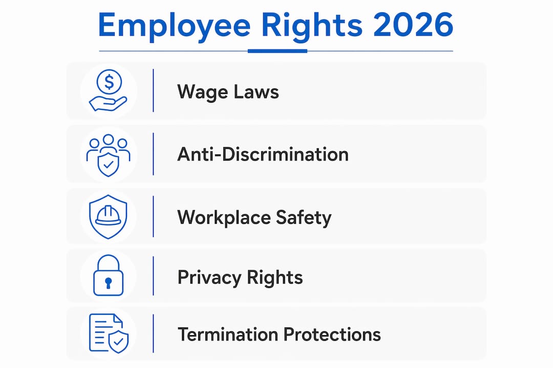 Infographic summarizing key 2026 U.S. employee rights