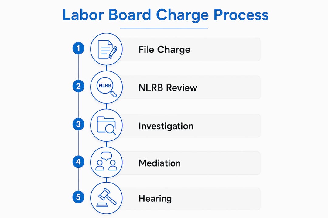 Infographic showing steps in labor board charge process