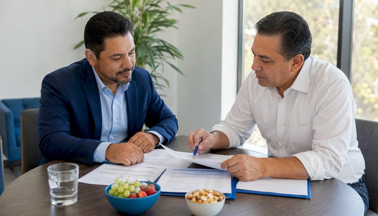 Two managers reviewing compliance documents