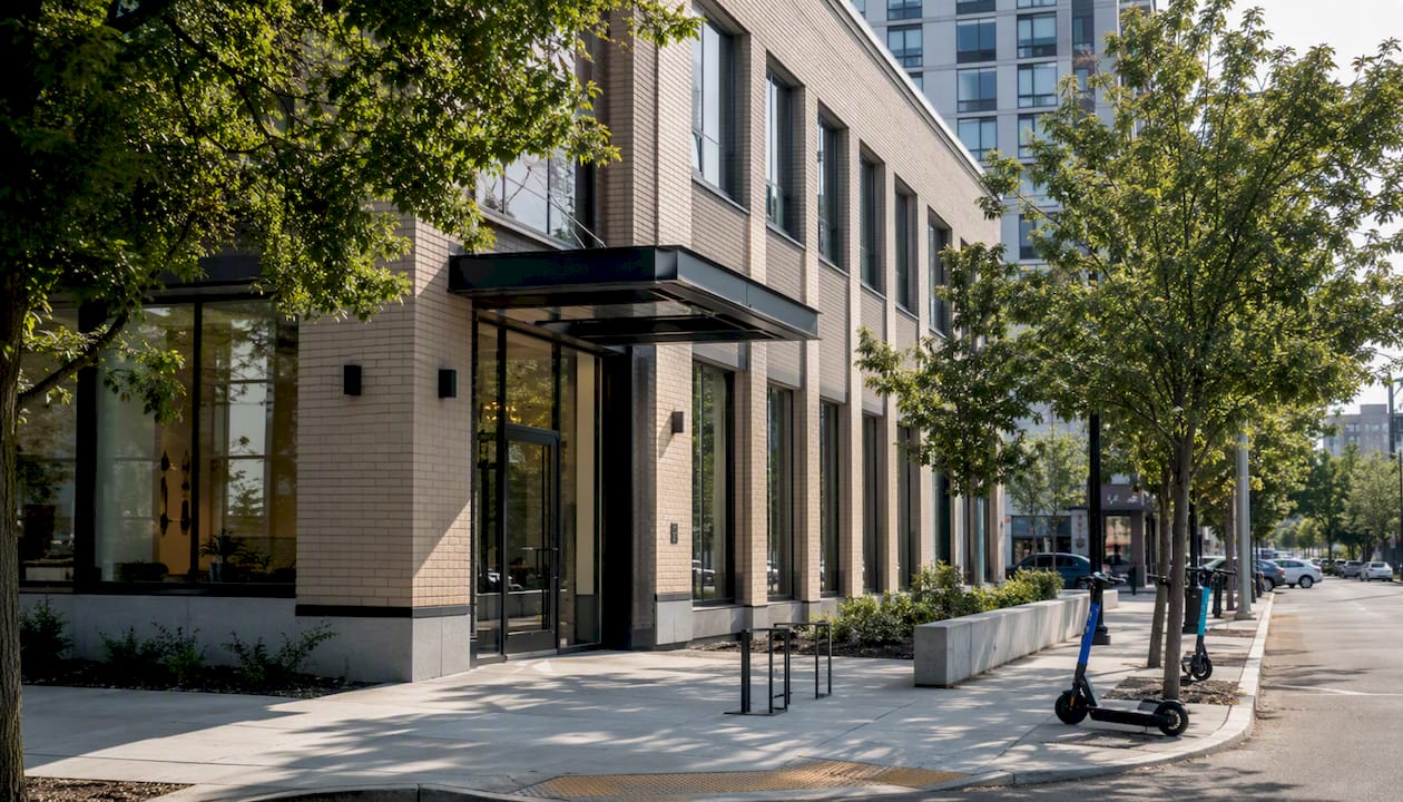 Small office building exterior daytime