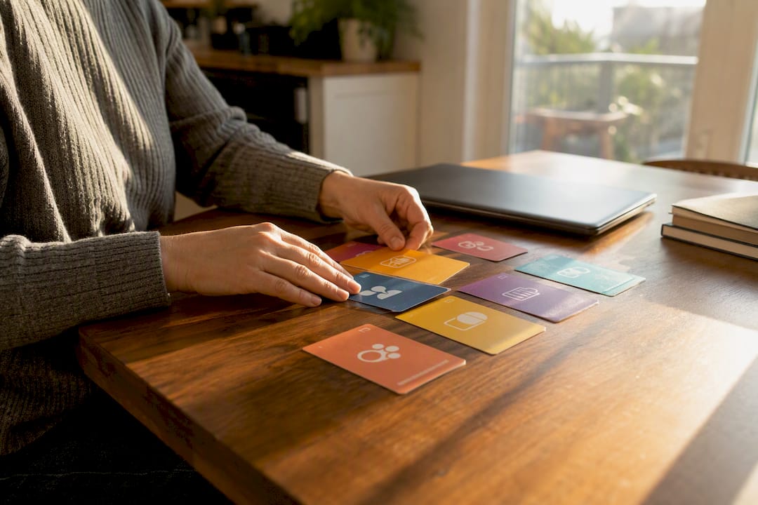 Hands sorting folders of work tasks