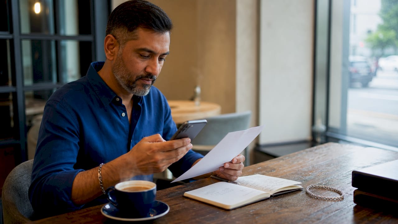Hands entering tracking number on smartphone