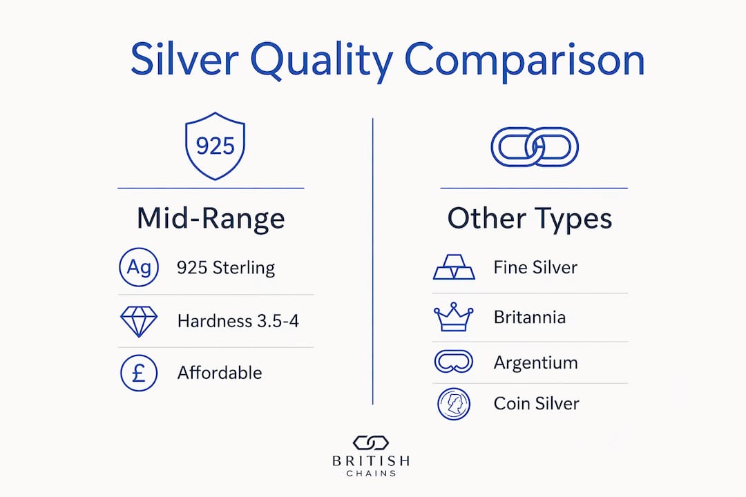 Infographic comparing sterling silver to other silver types