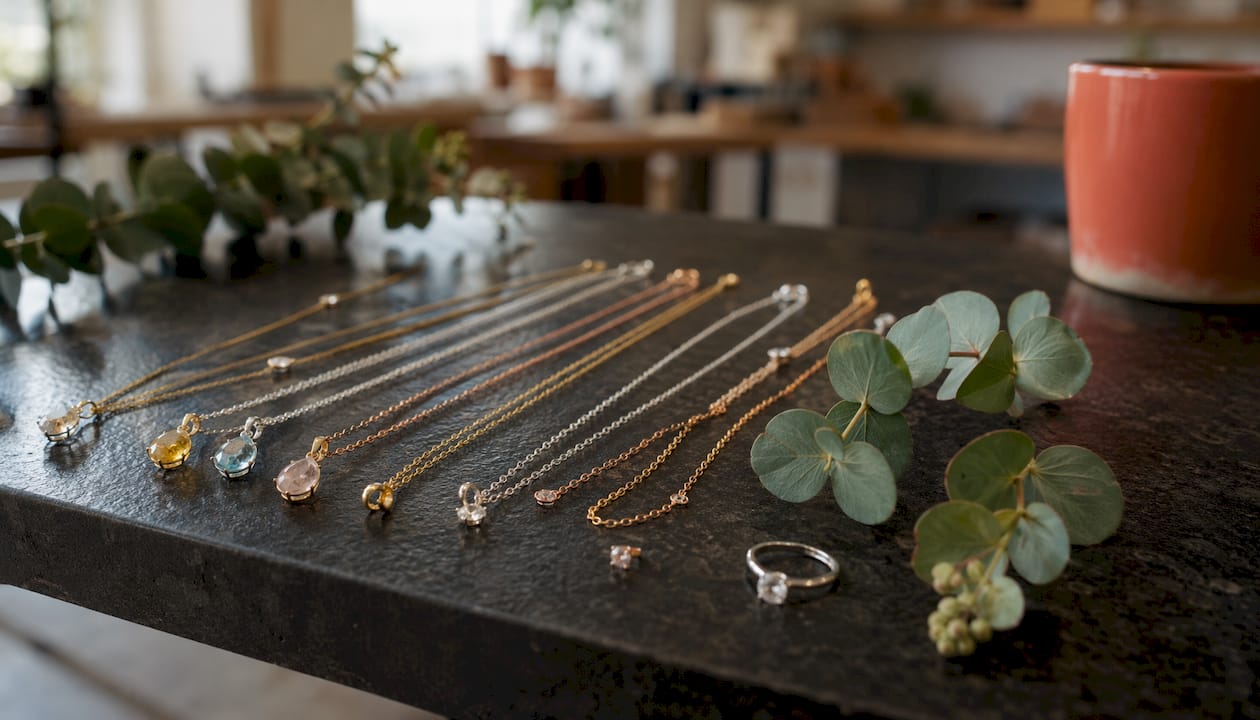 Fine dainty gold and silver jewelry close-up