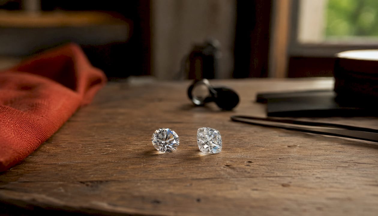 Close-up of diamond and cubic zirconia light sparkle