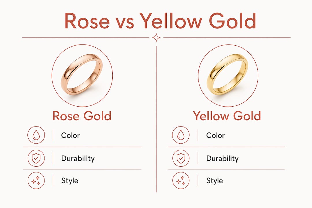 Infographic comparing rose gold and yellow gold qualities