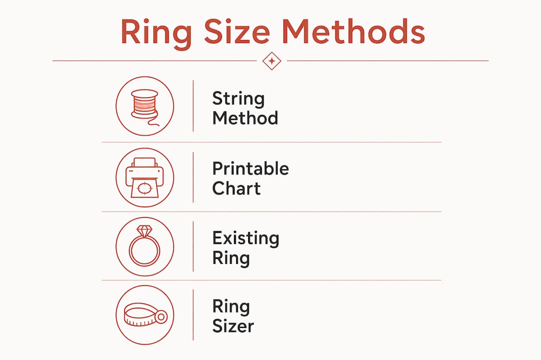 Infographic showing ring size measurement methods