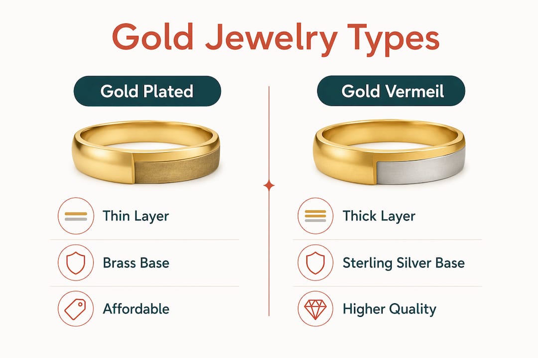 Comparative infographic of gold plated and gold vermeil jewelry