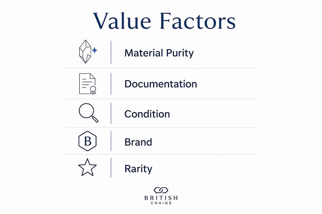 Infographic highlighting key factors determining jewellery value
