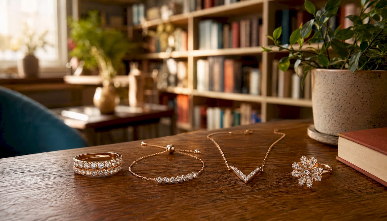 Four popular crystal jewelry pieces displayed