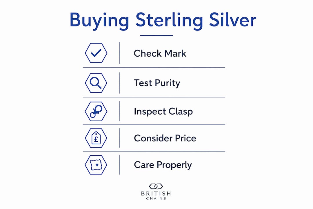 Infographic illustrating key steps to buy sterling silver