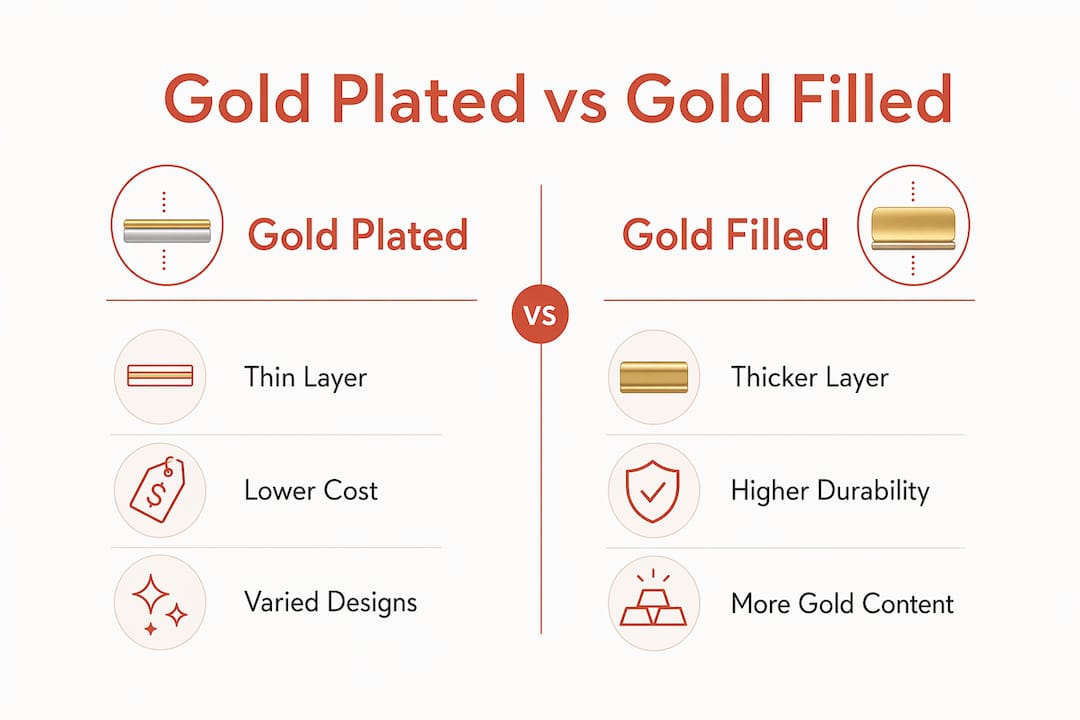 Infographic comparing gold plated and gold filled jewelry
