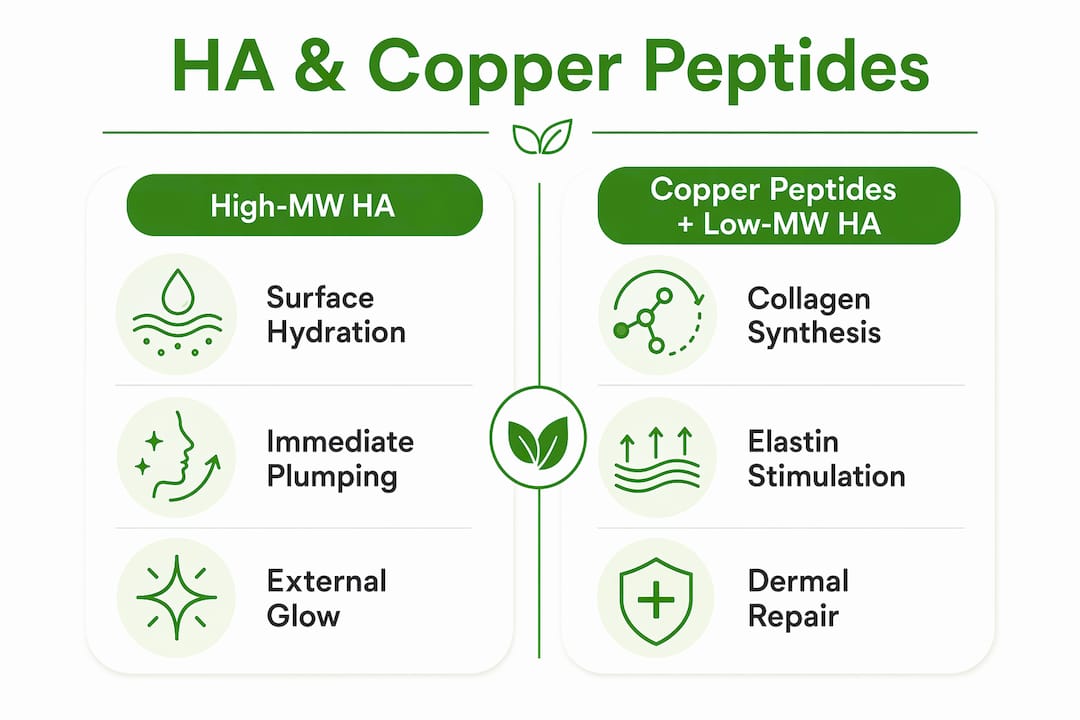 Infographic comparing hyaluronic acid and copper peptides benefits