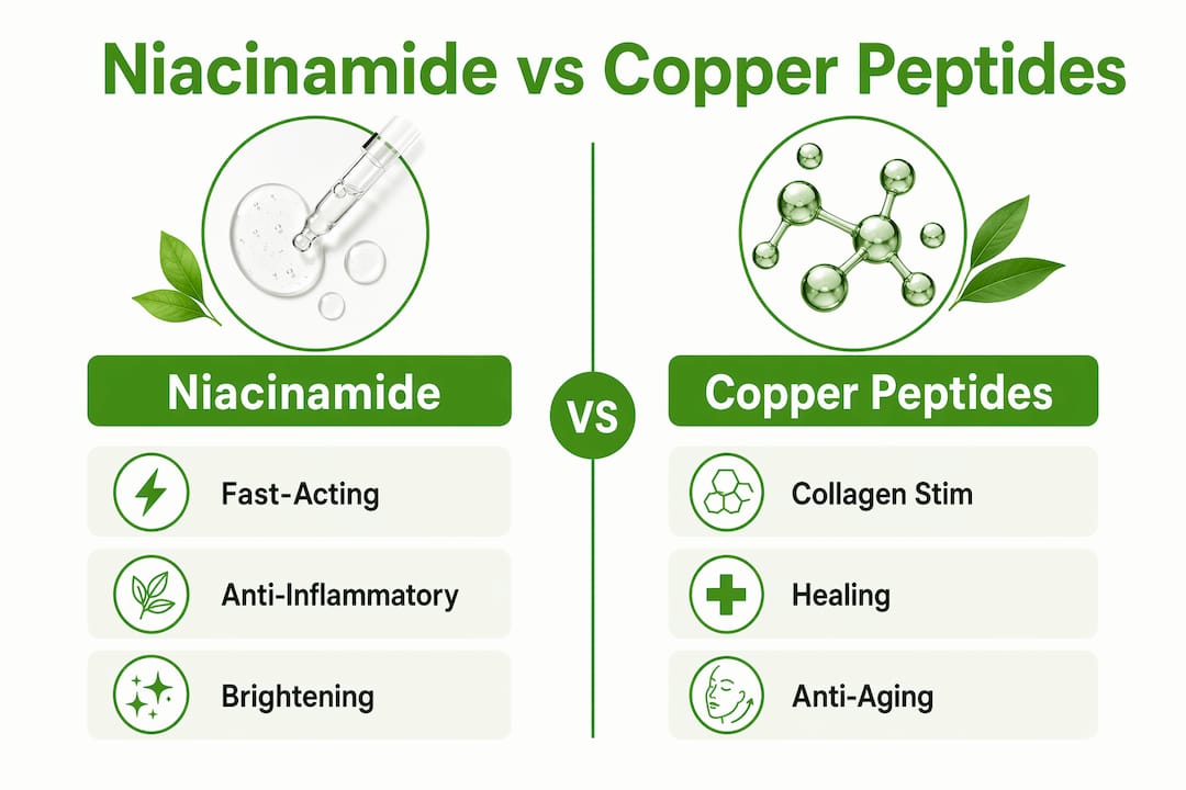 Infographic comparing niacinamide and copper peptides benefits