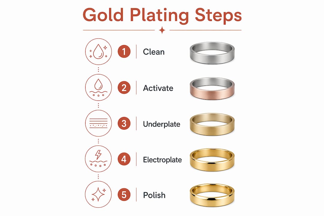 Infographic illustrating gold plating process steps
