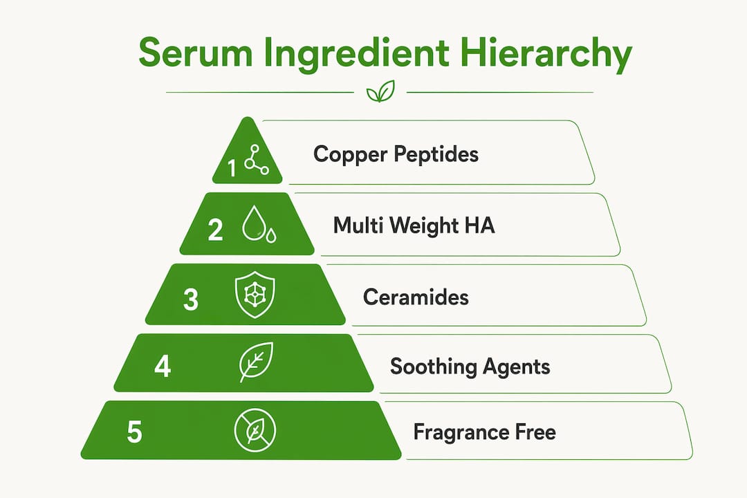 Infographic showing serum ingredient hierarchy and benefits