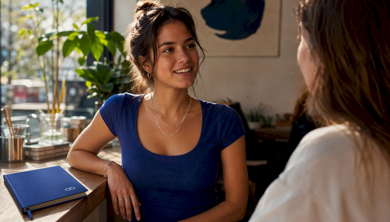 Young woman wearing layered silver chains