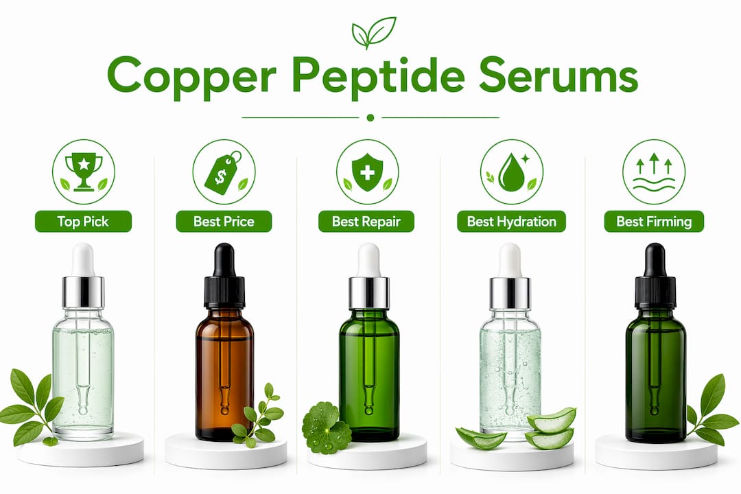 Infographic comparing top copper peptide serums with key attributes