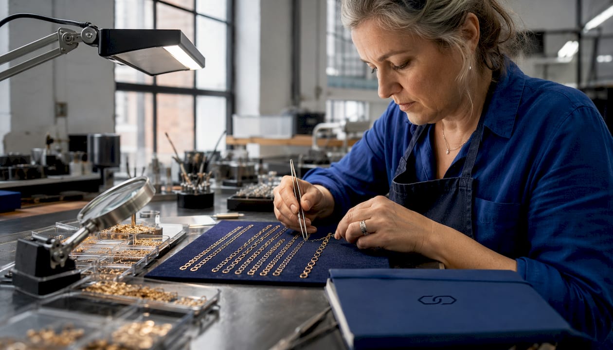 Artisan arranging wheat chain links