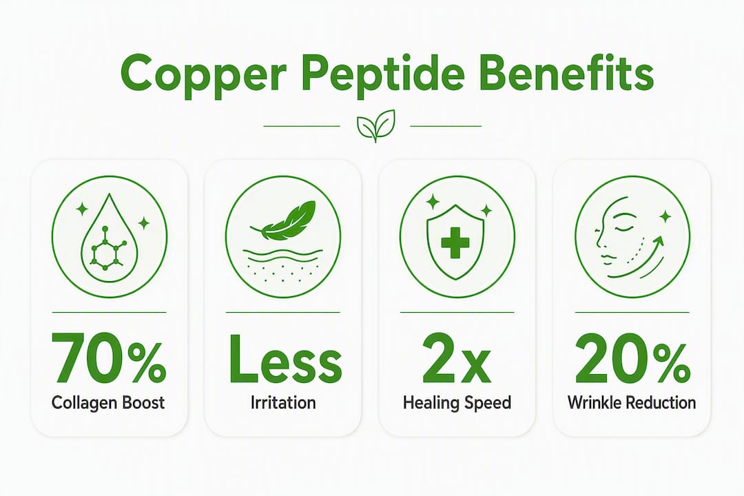 Infographic summarizing copper peptide serum benefits