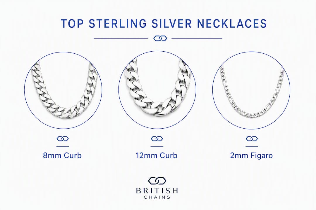Infographic comparing top sterling silver necklaces