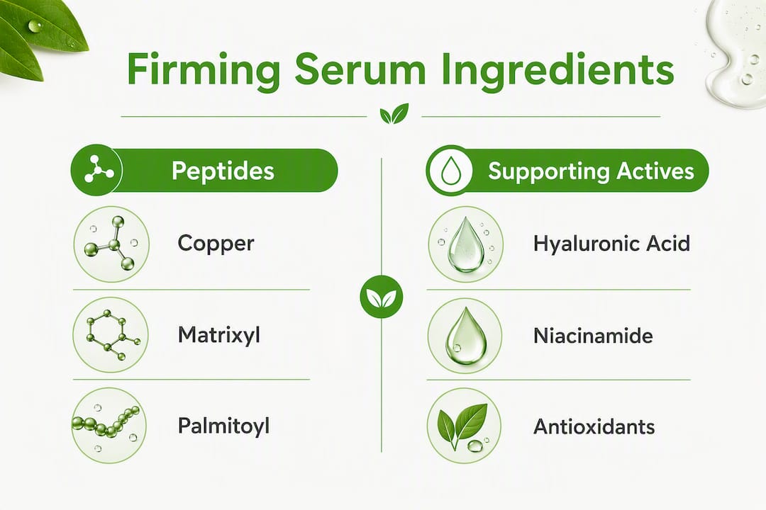 Infographic showing key firming serum ingredients and effects