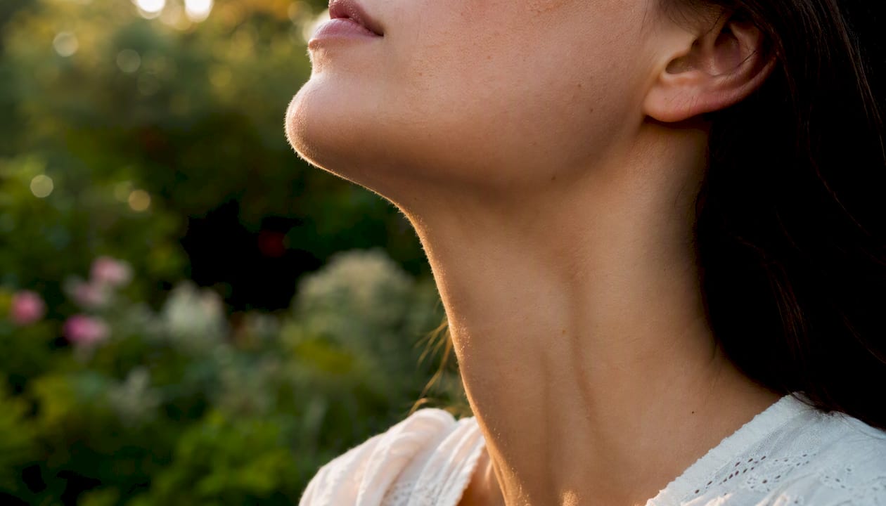 Close-up of smooth neck skin texture