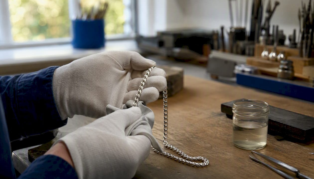 Hand polishing sterling silver chain