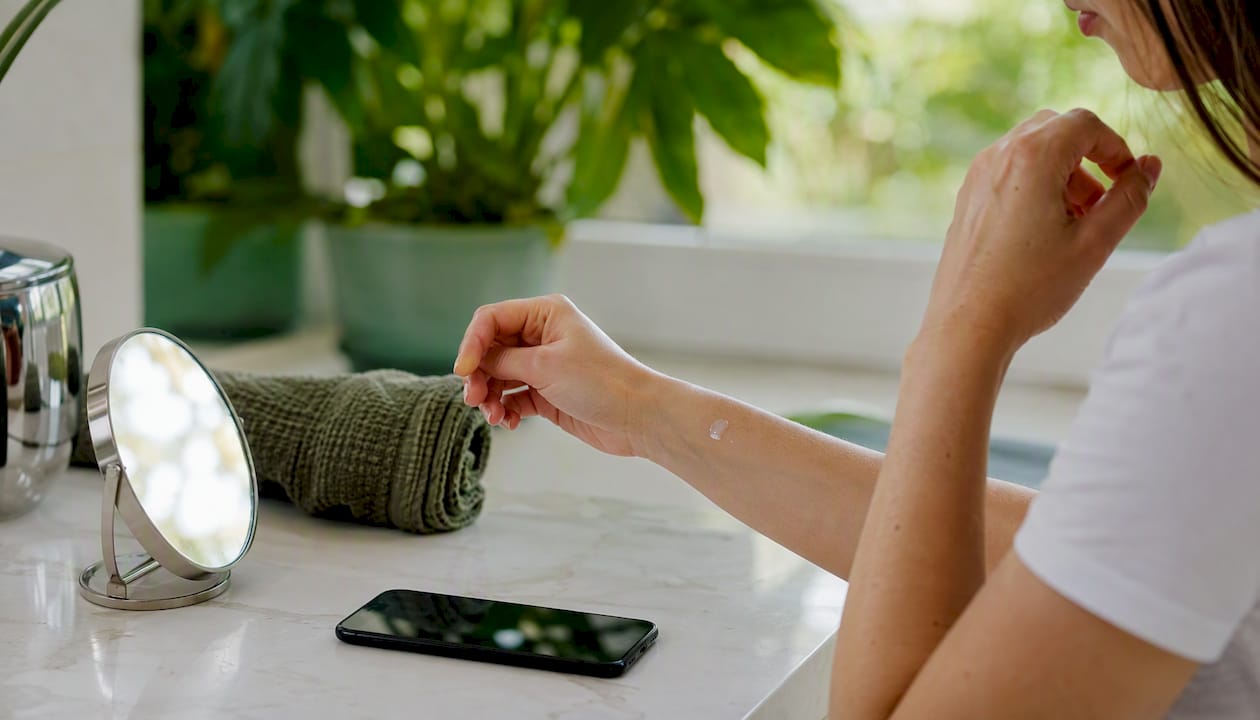 Smartphone and skin patch test area for tracking