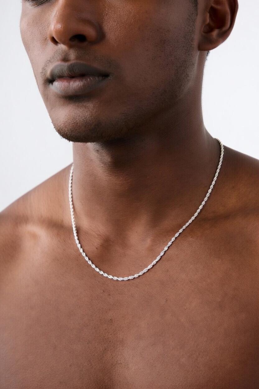 3mm Sterling Silver 925 Twisted Rope Chain Necklace – Diamond Cut Unisex Mens Womens | Multiple Lengths