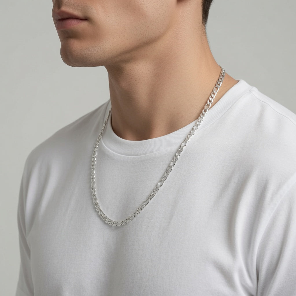 4mm Sterling Silver 925 Figaro Chain Necklace Mens Womens Unisex | Polished Diamond Cut 18-30 Inch