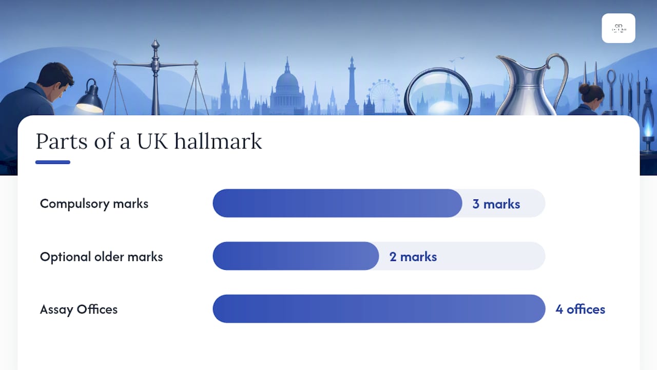 What are the compulsory parts of a UK hallmark? — overview diagram